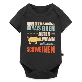 Schweine | Lustiger Schweinebauer Spruch - Baby Premium Kurzarmbody - Schwarz - Vorne