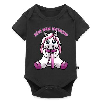 4. Geburtstag mit Einhorn - Baby Premium Kurzarmbody - Schwarz - Vorne