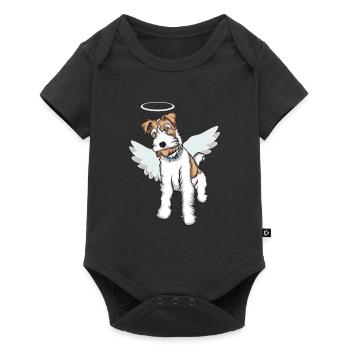 Foxterrier Drahthaar Engel | Foxterrier T-Shirt - Baby Premium Kurzarmbody - Schwarz - Vorne