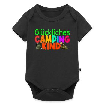 Camping Kinder Zubehör Camper Geschenk - Baby Premium Kurzarmbody - Schwarz - Vorne