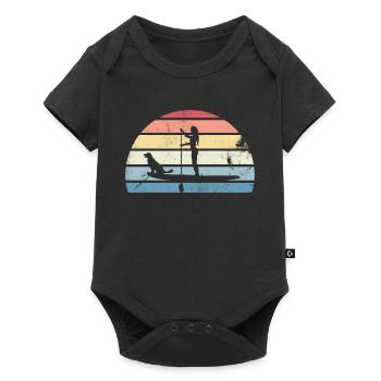 Retro Paddleboarding Mädchen mit Hund Sonnenuntergang Geschenk - Baby Premium Kurzarmbody - Schwarz - Vorne
