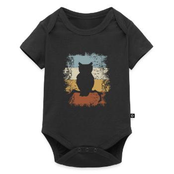 Retro Vintage Eule auf einem Ast - Baby Premium Kurzarmbody - Schwarz - Vorne