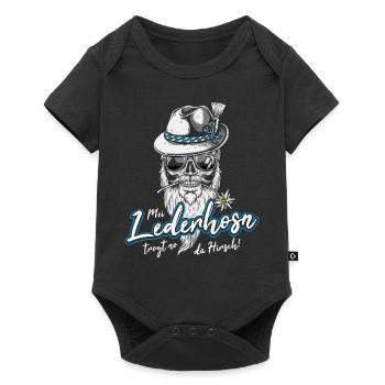 Mei Lederhosn trogt no da Hirsch Ersatz Tracht Bua - Baby Premium Kurzarmbody - Schwarz - Vorne