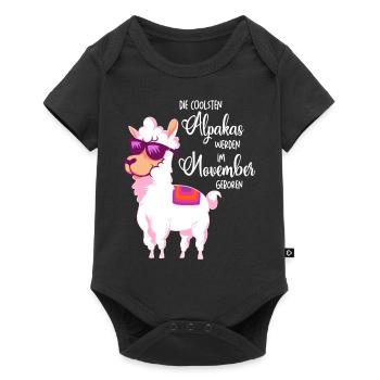 Die coolsten Alpakas werden im November geboren - Baby Premium Kurzarmbody - Schwarz - Vorne