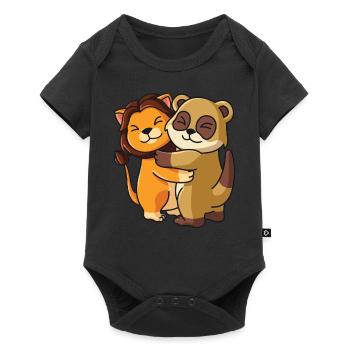 Geschwister Löwe Erdmännchen niedliche Tiere - Baby Premium Kurzarmbody - Schwarz - Vorne