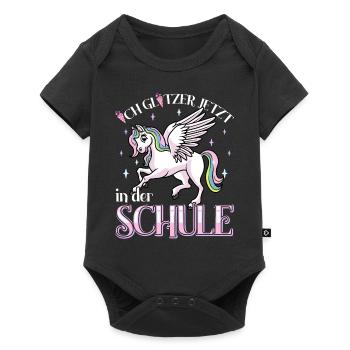 Schulkind Mädchen Einschulung mit Pegasus - Baby Premium Kurzarmbody - Schwarz - Vorne