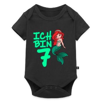 ICH BIN 7 JAHRE 7 Geburtstag Mädchen Meerjungfrau - Baby Premium Kurzarmbody - Schwarz - Vorne