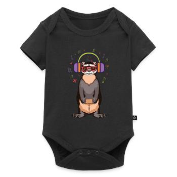 Frettchen, das Musik über Kopfhörer hört - Baby Premium Kurzarmbody - Schwarz - Vorne