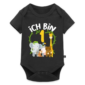 1. Geburtstag Zoo Tiere Junge Mädchen 1 Jahre - Baby Premium Kurzarmbody - Schwarz - Vorne