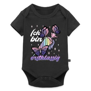 Schulkind Mädchen Einschulung mit Schmetterling - Baby Premium Kurzarmbody - Schwarz - Vorne