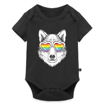 LGBTQ Rainbow Regenbogen Wolf Gay Pride Geschenk - Baby Premium Kurzarmbody - Schwarz - Vorne