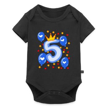 5ème Anniversaire Jeunes Ballons Couronne Étoiles - Body à manches courtes Premium Bébé - noir - Devant