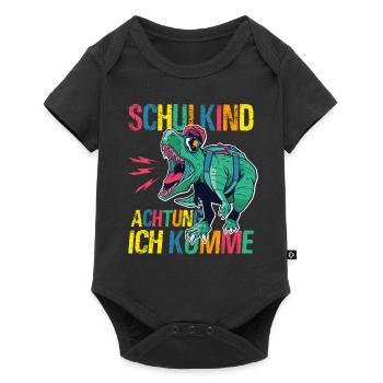 Schulkind Achtung Ich Komme - Dino Schulanfang - Baby Premium Kurzarmbody - Schwarz - Vorne