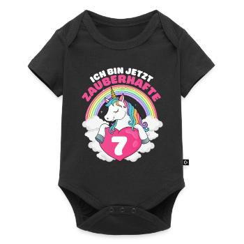 7 Jahre Einhorn 7. Geburtstag Mädchen - Baby Premium Kurzarmbody - Schwarz - Vorne