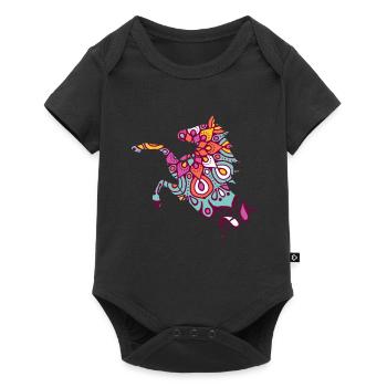 Floral Horse Equestrian Stall Pferde Renngeschenk - Baby Premium Kurzarmbody - Schwarz - Vorne