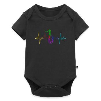 Retro Saxophone Heartbeat ECG Saxophonist Music - Baby Premium short-sleeve bodysuit - black - Front