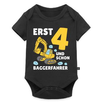 Bagger 4 Jahre Baustelle 4 Geburtstag Junge - Baby Premium Kurzarmbody - Schwarz - Vorne