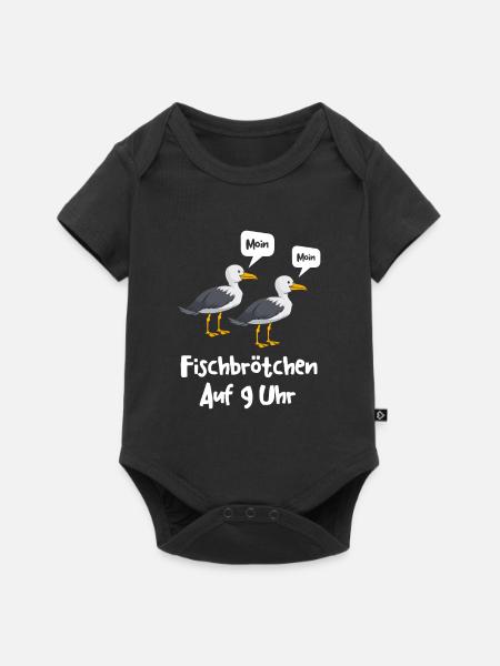 Moin Fischbrötchen auf 9 Uhr Möwe Plattdeutsch - Baby Premium Kurzarmbody - Schwarz
