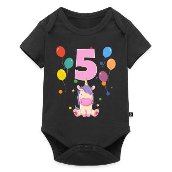 5. Geburtstag Kindergeburtstag 5 Jahre Einhorn - Baby Premium Kurzarmbody - Schwarz - Vorne