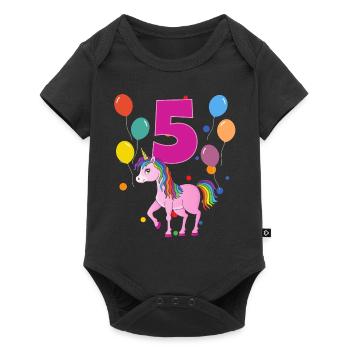 5. Geburtstag Kindergeburtstag 5 Jahre Einhorn - Baby Premium Kurzarmbody - Schwarz - Vorne