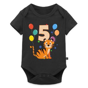5. Geburtstag Kindergeburtstag 5 Jahre Tiger - Baby Premium Kurzarmbody - Schwarz - Vorne