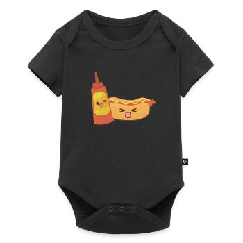 Hot Dog Kawaii Fast Food - Body à manches courtes Premium Bébé - noir - Devant