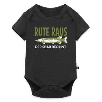 Rute raus der Spass beginnt, Fisch, Angler, Angeln - Baby Premium Kurzarmbody - Schwarz - Vorne