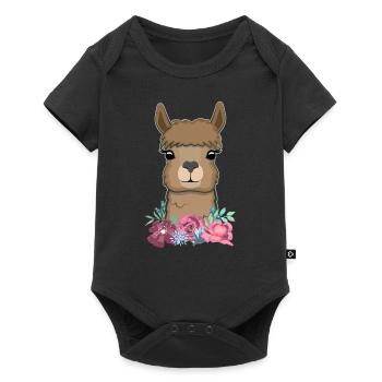 Lama Alpaga cadeau Mignon Zoo Animaux Fleurs - Body à manches courtes Premium Bébé - noir - Devant