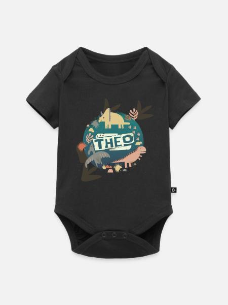 Theo - Schöner Jungen Name mit coolen Dinos - Baby Premium Kurzarmbody - Schwarz