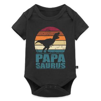 Papasaurus Dino Familien Vater Dinosaurier Papa - Baby Premium Kurzarmbody - Schwarz - Vorne