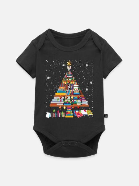 merry christmas book tree librarian book lovers - Baby Premium Kurzarmbody - Schwarz
