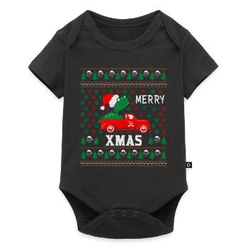 Dinosaurier reiten LKW hässlichen Weihnachtspullover - Baby Premium Kurzarmbody - Schwarz - Vorne