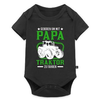 Traktor Papa Sohn Landwirt Traktorfahrer - Baby Premium Kurzarmbody - Schwarz - Vorne