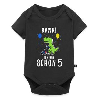 Ich bin schon 5 Dino - Baby Premium Kurzarmbody - Schwarz - Vorne