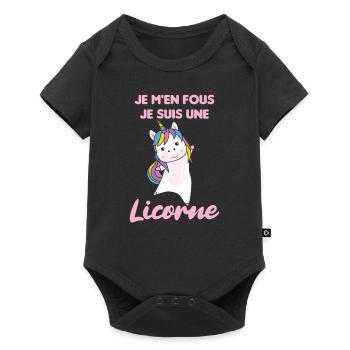 Je m’en fous je suis une licorne - douce licorne - Body à manches courtes Premium Bébé - noir - Devant