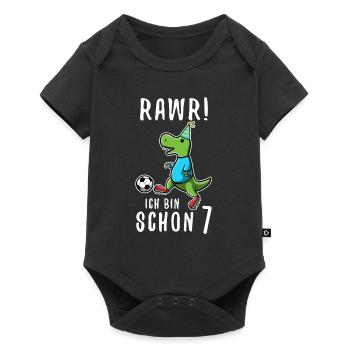 Ich bin schon 7 Dino - Baby Premium Kurzarmbody - Schwarz - Vorne
