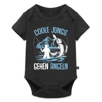 Coole Jungs gehen Angeln Angler Fischer - Baby Premium Kurzarmbody - Schwarz - Vorne