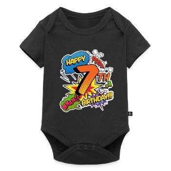 7th Birthday Young Comic Style Superheroes - Baby Premium short-sleeve bodysuit - black - Front