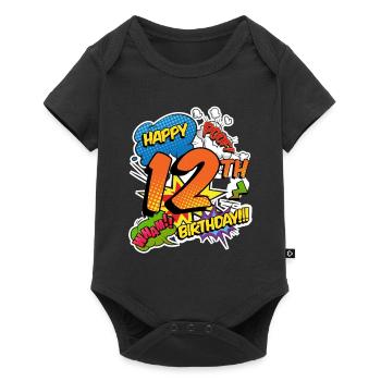12th Birthday Young Comic Style Superheroes - Baby Premium short-sleeve bodysuit - black - Front