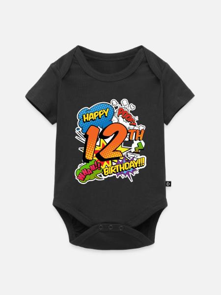 12th Birthday Young Comic Style Superheroes - Baby Premium short-sleeve bodysuit - black