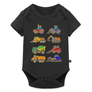 Sohn Jungen Bagger Baufahrzeug Geschenkidee - Baby Premium Kurzarmbody - Schwarz - Vorne