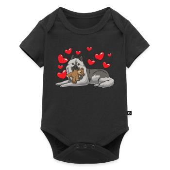 Chien Wolfsspitz avec jouet en peluche et beaucoup de cœurs - Body à manches courtes Premium Bébé - noir - Devant