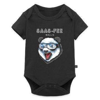 Saas Fee Wallis Schweiz Retro Ski Snowboard Panda - Baby Premium Kurzarmbody - Schwarz - Vorne