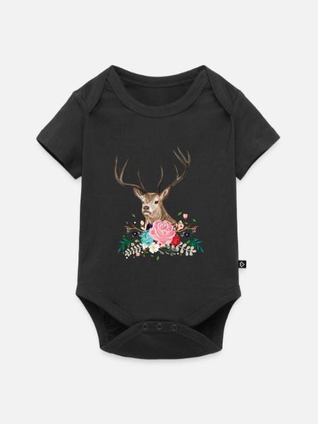 Deer Flower - Baby Premium Kurzarmbody - Schwarz