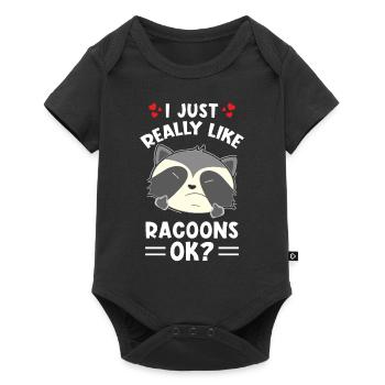 Waschbär Spruch I just really like Raccons ok - Baby Premium Kurzarmbody - Schwarz - Vorne