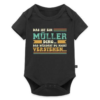 Familienname Müller - für Familie Müller - Baby Premium Kurzarmbody - Schwarz - Vorne