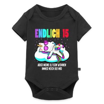 15. Geburtstag Mädchen Geschenk lustig Einhorn - Baby Premium Kurzarmbody - Schwarz - Vorne
