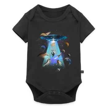 Chats UFO Funny Kitties Alien Flying Saucer Humour - Body à manches courtes Premium Bébé - noir - Devant