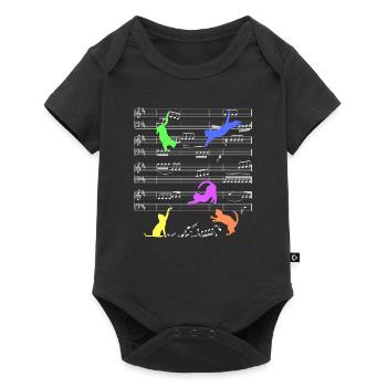 Spielende Katzen auf Notenlinien Katze Musik - Baby Premium Kurzarmbody - Schwarz - Vorne