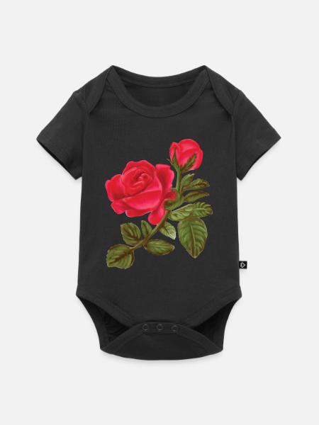 Rosen Aquarell handgemalt - Baby Premium Kurzarmbody - Schwarz